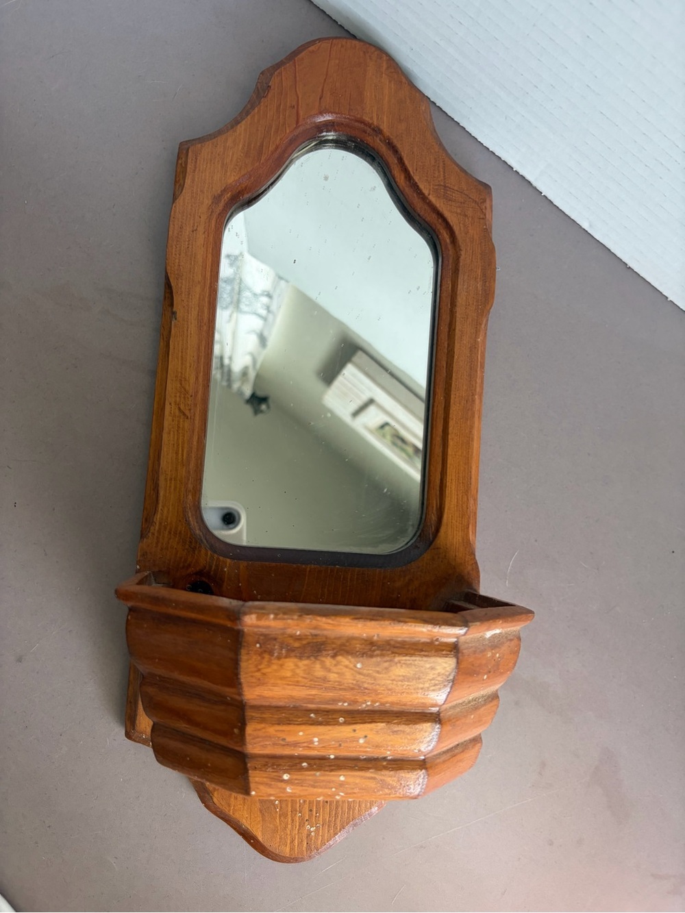 Vintage Wooden Wall Mirror with Shelf - Brown
